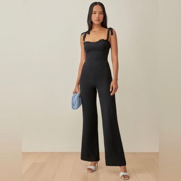 NWT Reformation Alfred Black Jumpsuit Wide Leg Size 10 - Picture 6 of 11